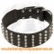 Wide Studded Leather Dog Collar for Working Dogs - 2 Inch Wide
