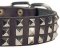 Leather Dog Collar Nickel Pyramids 3 Rows