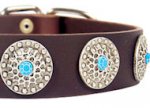 Western Leather Dog Collar w/h turquoise stones schutzhund dogs