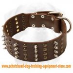 Working Dogs Spiked and Studded Leather Collar - 2 2/5 Inch Wide
