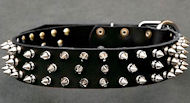 Black Spiked Leather Dog Collar for working dogs