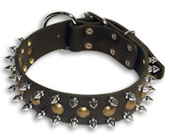 LEATHER SPIKED DOG COLLAR WITH STUDS 1 3/4" WIDE for dog