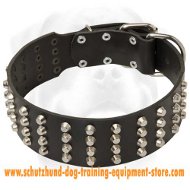 Wide Studded Leather Dog Collar for Working Dogs - 2 Inch Wide
