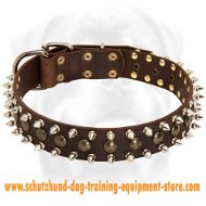 Leather Dog Collar Spiked And Studded 3 Rows