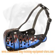 Marvellous Blue Fire Painted Leather Dog Muzzle