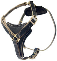Tac-Black Leather Padded Tracking Harness for training dogs