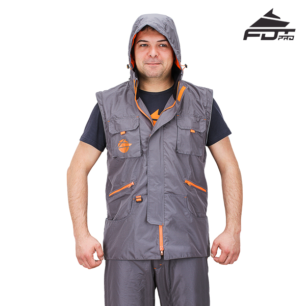 Dog Trainer Jacket of Grey Color FDT Pro Design with Hood