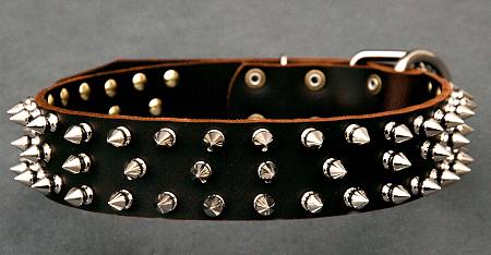 Leather Spiked Dog Collar-3 Rows of spikes collar for all breedsfor dog training or for dog owners