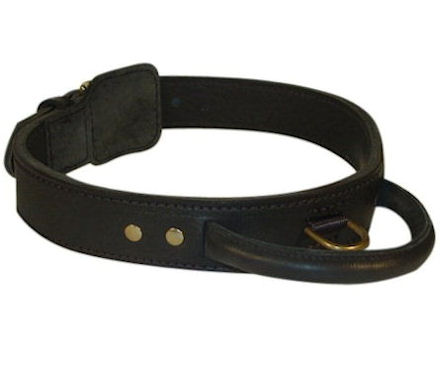 Dog Collar Leather Black Large Agitation Training Collar AK9 051 
