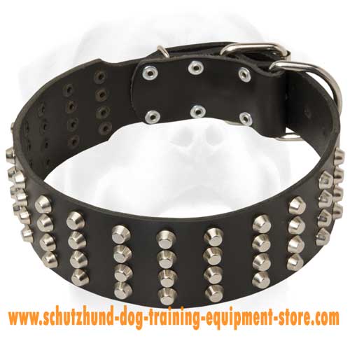 Wide Studded Leather Dog Collar for Working Dogs - 2 Inch Wide