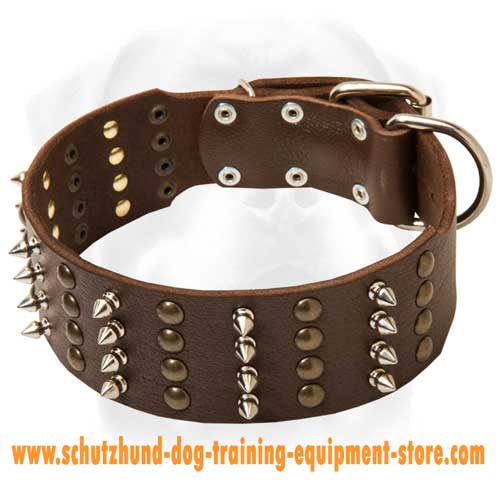 Working Dogs Spiked and Studded Leather Collar - 2 2/5 Inch Wide