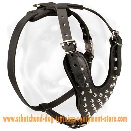 Schutzhund Studded Leather Dog Harness With Pyramids