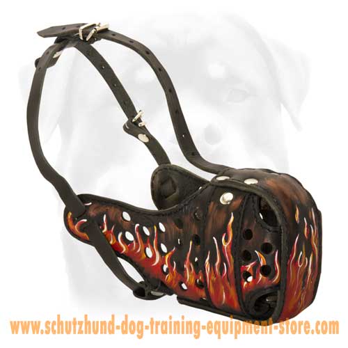Nice Flame Painted Leather Dog Muzzle
