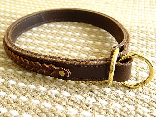 Schutzhund Collar -Gorgeous Wide 2 Ply Leather Choke Dog Collar for dog training or for dog owners
