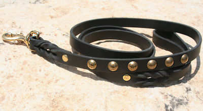 Studded leather dog leash for tracking and walking- k9 dog lead
