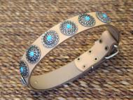 Leather Dog Collar with Blue Stones Decoration